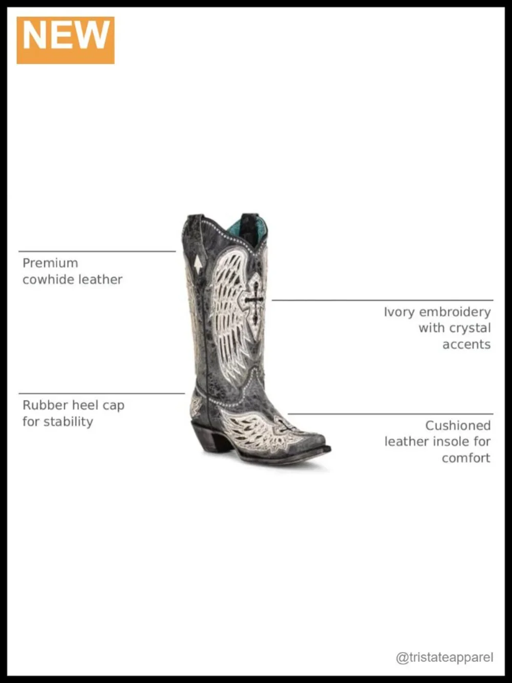 Handcrafted Snip Toe Mid-Calf Cowboy Boots with Cross and Wings Overlay Studs